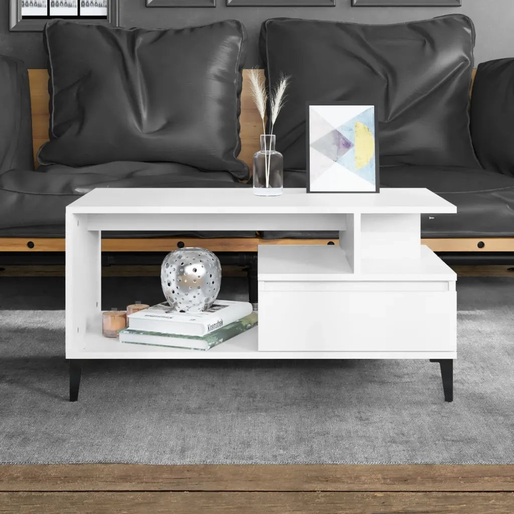 Tavolino da salotto | Tavolino da caff¨¨ | Tavolino da Soggiorno Bianco 90x49x45 cm in Legno Multistrato
