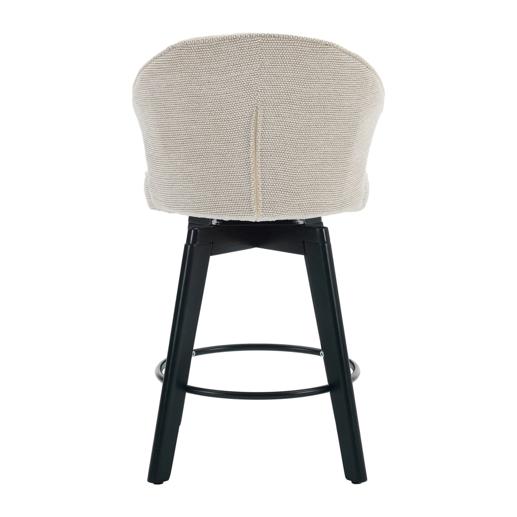 Sgabello da bar girevole moderno in chenille con schienale e poggiapiedi, beige