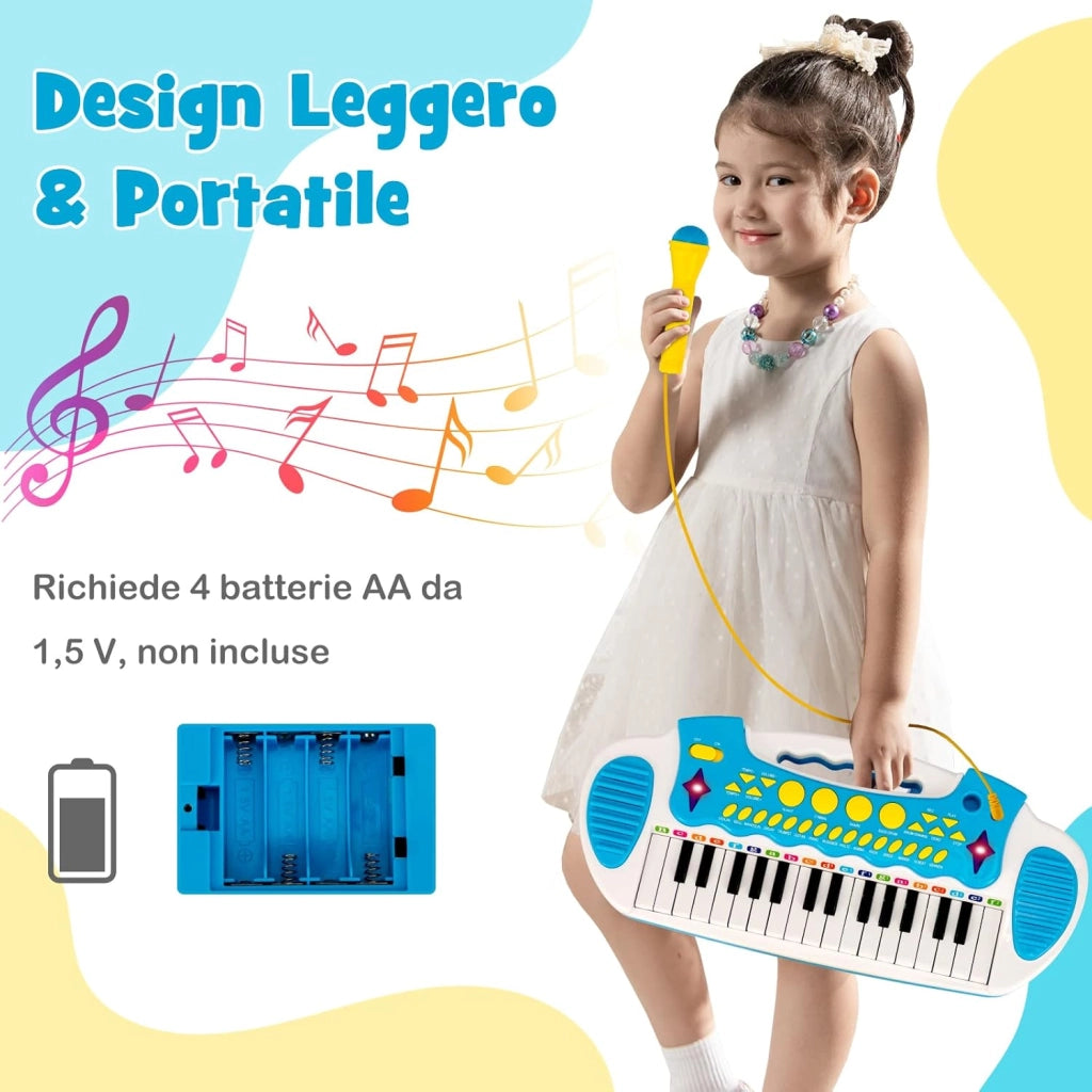 Tastiera Giocattolo a 31 Tasti, Pianoforte Digitale per Bambini, con Microfono Sgabello Luci, Funzioni di Record e Playback, Pianola Bambini con 22 Battiti/8 Toni/7 Ritmi, per 3+ Anni (Blu)