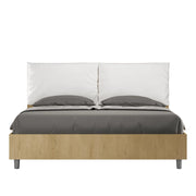 BS COM Letto matrimoniale contenitore doppia alzata 160x200 Quercia cuscini similpelle bianco