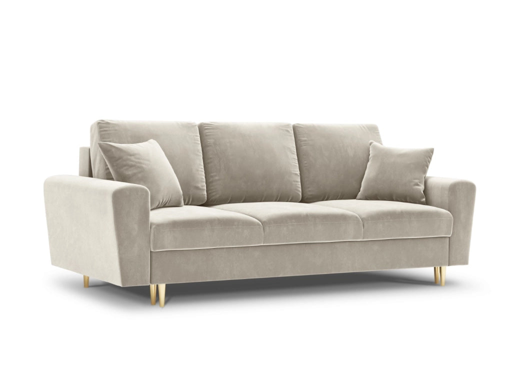 Cosmopolitan Design - Divano convertibile con contenitore "Kyoto" 3 posti in velluto beige chiaro 