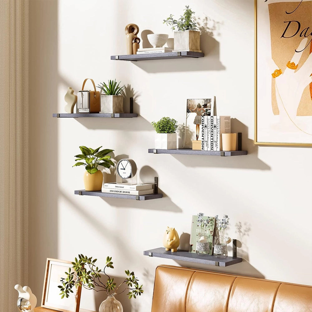 Set 5 Mensole da Parete Grigio Scaffali da Muro con Staffe in Metallo 40x12 cm