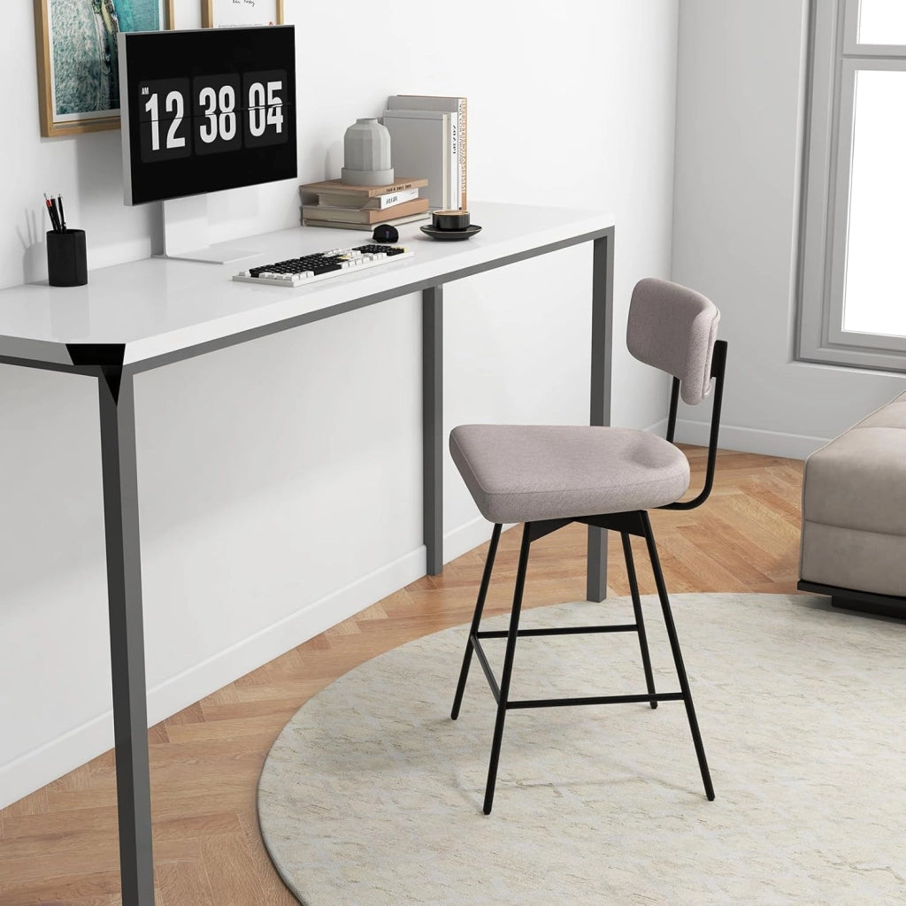 Set di Sgabelli da Bar 2, Sgabelli da Bar Girevoli 360º con Sedile Imbottito, Schienale Curvato e Poggiapiedi in Metallo, per Cucina e Sala da Pranzo (Beige/Grigio) (Beige)