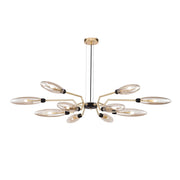 Lampadario Contemporaneo Ventura Metallo Oro 12 Luci Diffusore Vetro Ambra