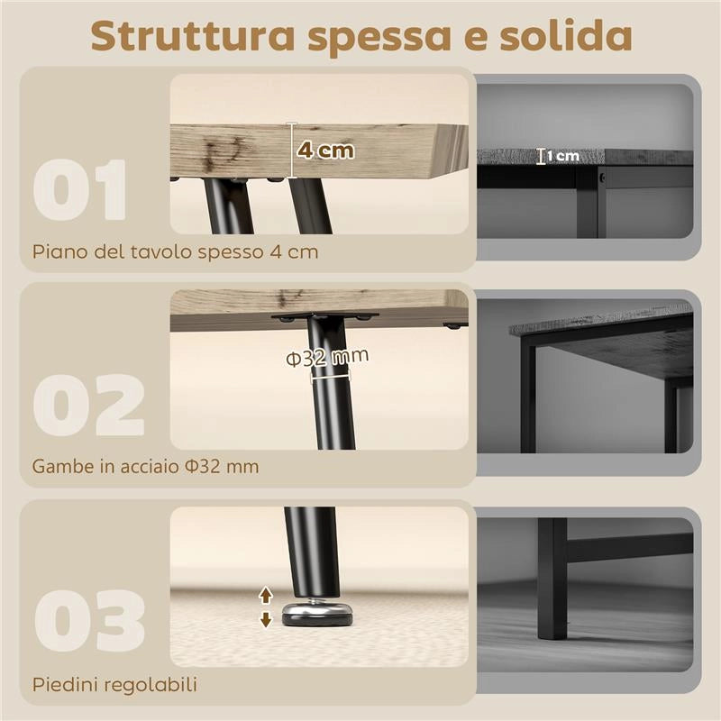 TAVOLINO DA CAFFÈ STILE NORDICO CON PIEDINI REGOLABILI, IN LEGNO E ACCIAIO, 100X50X45 CM, NERO E ROVERE