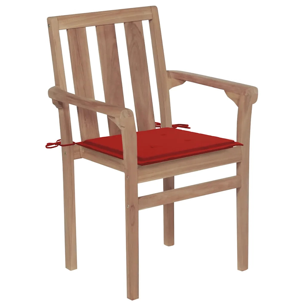 Sedie da Giardino 2 pz con Cuscini Rossi Massello di Teak 3062214