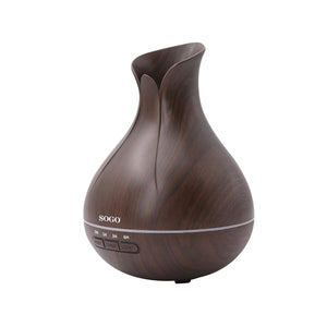 SOGO Diffusore di Aromi e Umidificatore 400ml – Ultrasuoni, Timer, LED 7 Colori, Spegnimento Automatico, Design Effetto Wengé
