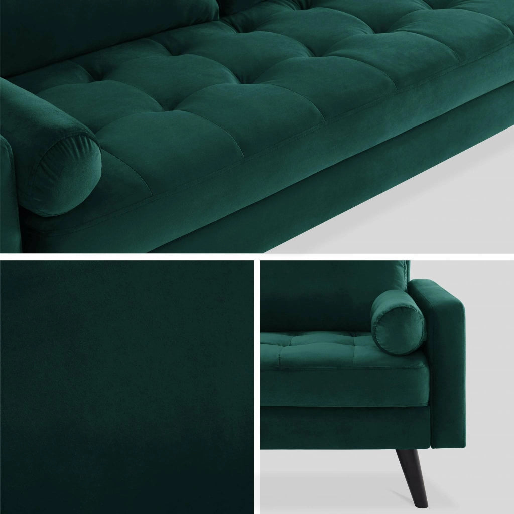 Divano con gambe in legno, 3 posti, verde inglese