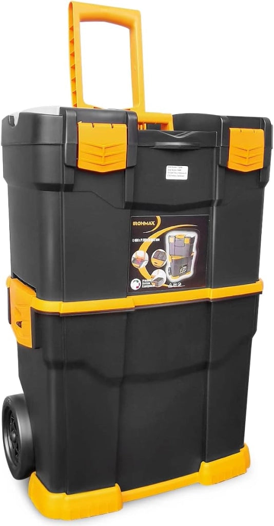 Trolley per Attrezzi 3 in 1, Portautensili a 3 Parti in PP con Ruote e Maniglia, Soluzione Portatile per Attrezzi da Officina e Garage, 46 x 28 x 66,5 cm, Nero e Giallo