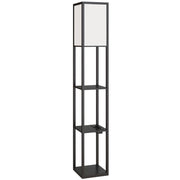 Lampada da Terra 26x26x160 cm Struttura con Ripiani Luce Regolabile Interruttore a Pedale e Porte USB in MDF Nero