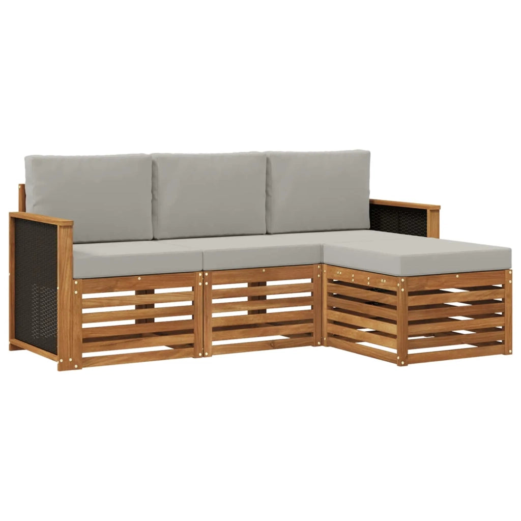 Set di divani da esterno 4 pz Naturale e Grigio Chiaro 3384192