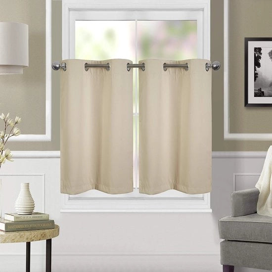 Gordini corti, ontranslucidi, con anelli, vitrati, bistrot, moderni, altezza 90 cm, set da 2 per soggiorno (beige)