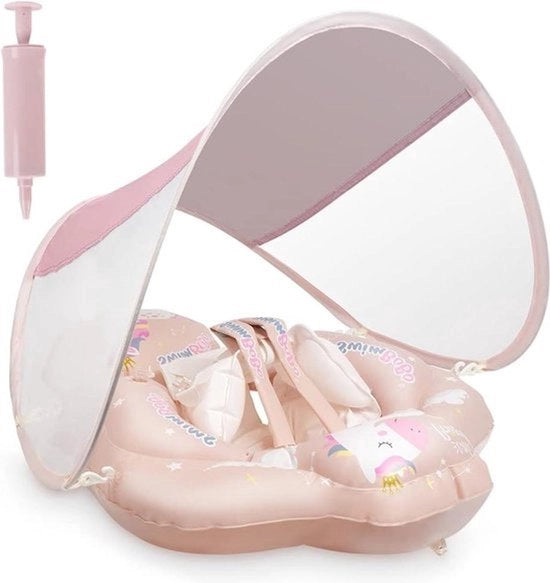 Gonfiabile zattera per bambini con parasole per neonati - rosa, per bambini dai 3 ai 12 mesi.