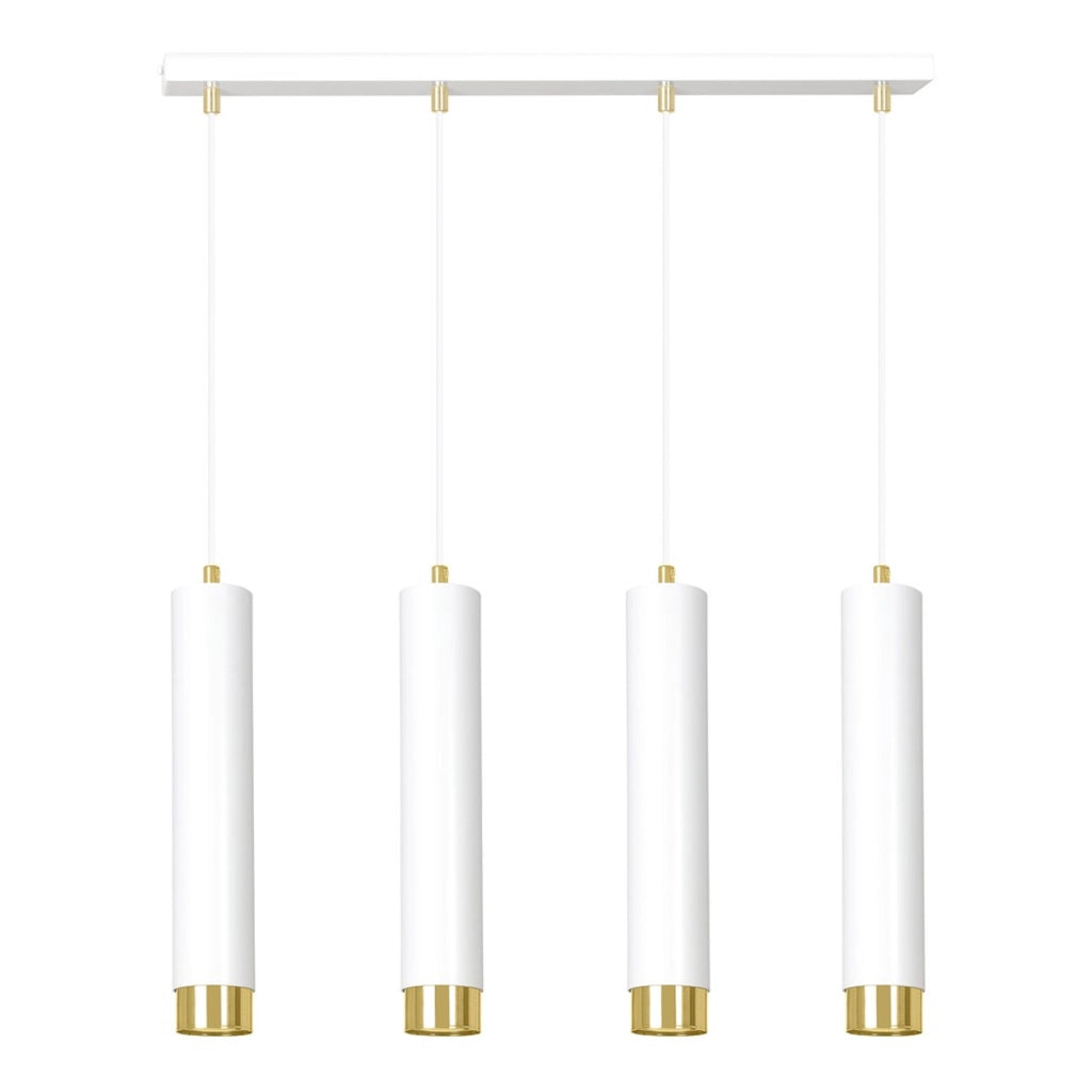 Lampada a sospensione Kibo in acciaio bianco e oro