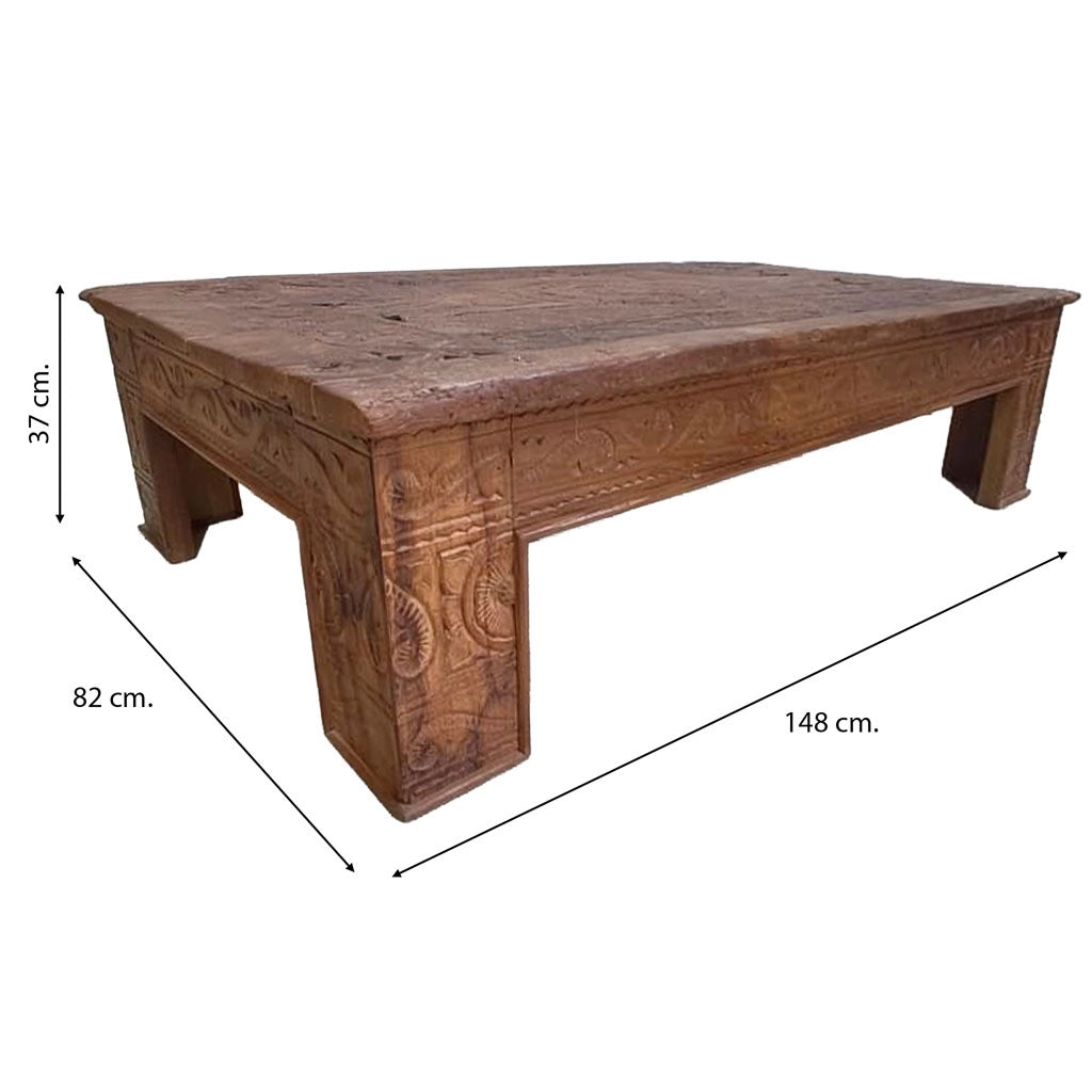 Tavolino in legno artigianale marrone 148x82x37h cm