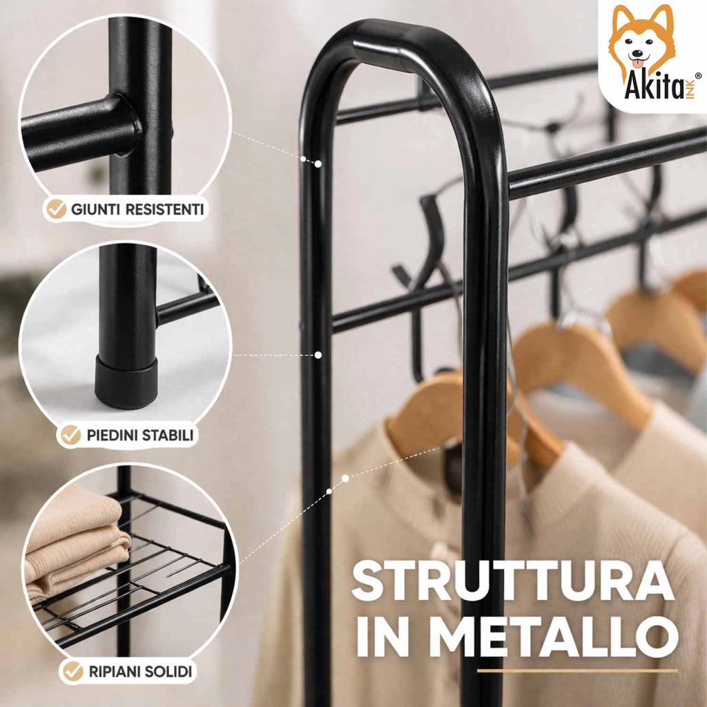 Akitaink Stand Appendiabiti da Terra con Ripiani e Ganci Nero