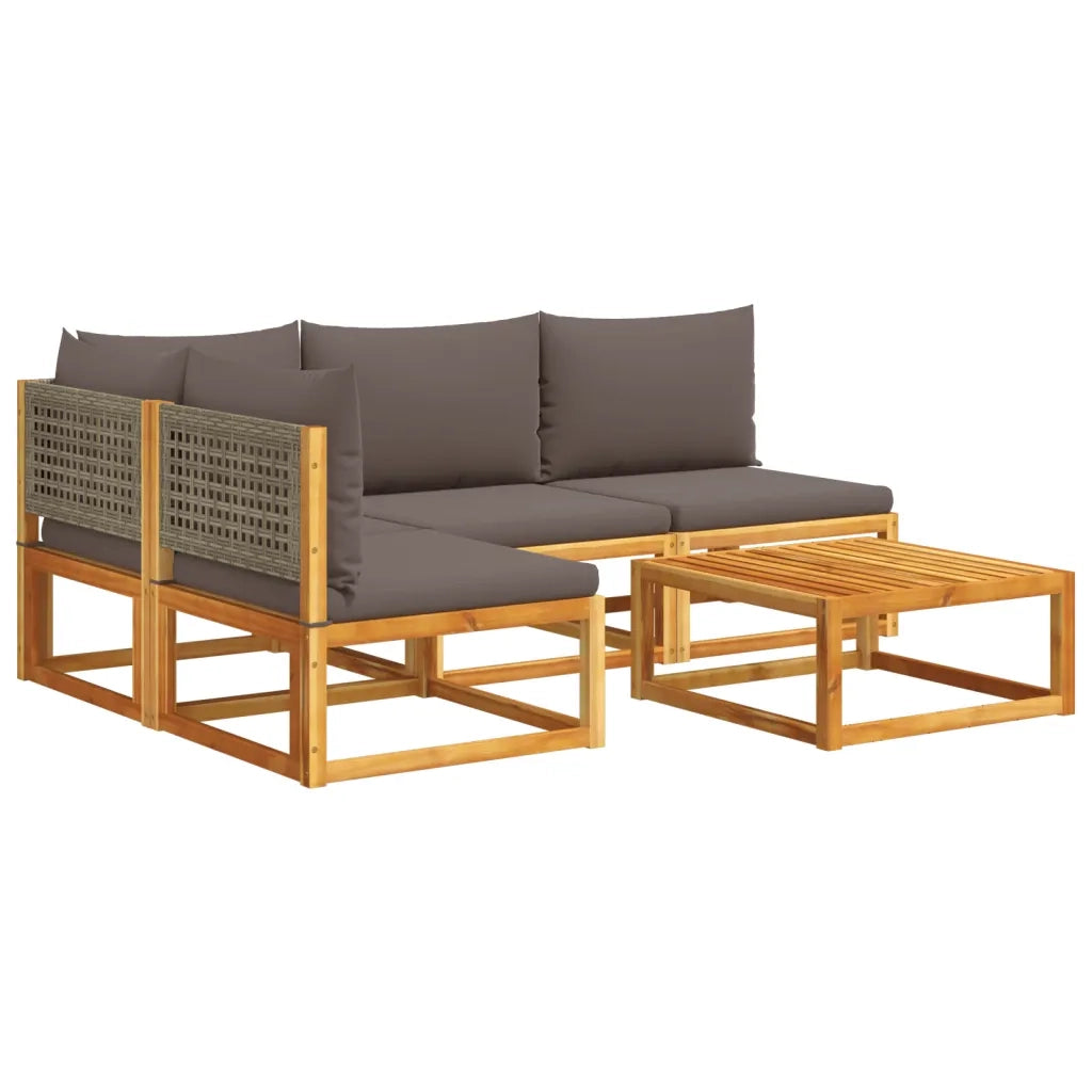 Set di divani da giardino 5 pezzi con cuscini in legno di acacia e rattan