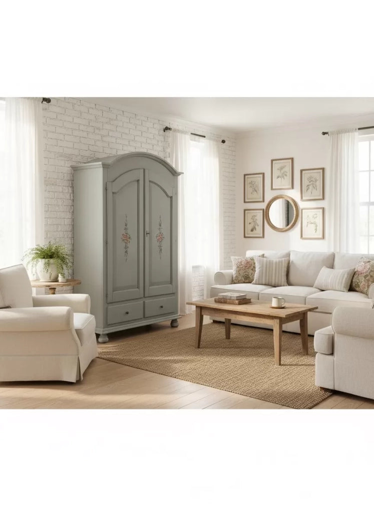 Armadio 2 porte legno shabby cerato azzurro decorato 125x61x200 - Mobili 2G
