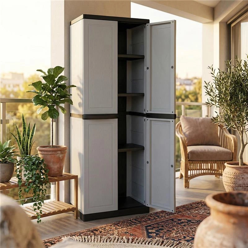 ARMADIO SLIM FOTINCISO IN RESINA CON 3 RIPIANI REGOLABILI E PREDISPOSIZIONE LUCCHETTO - COLORE GRIGIO DIMENSIONE 65X45X178H CM
