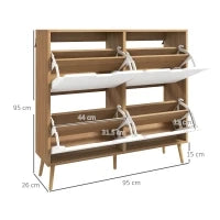 Mobile Scarpiera in Truciolato e Pino con 4 Cassetti e 2 Ripiani Regolabili per ogni Cassetto, 95x26x95 cm