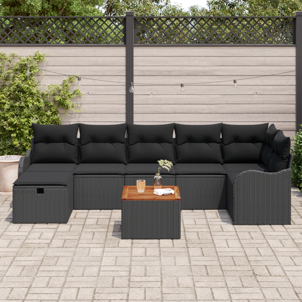Set di SofÃ  da Giardino  8 Pezzi con Cuscini Nero in Polyrattan