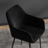 Set 2 Sedie per Sala da Pranzo Moderne con Braccioli, Seduta Imbottita e Gambe in Acciaio, 54x57x80cm, Nero
