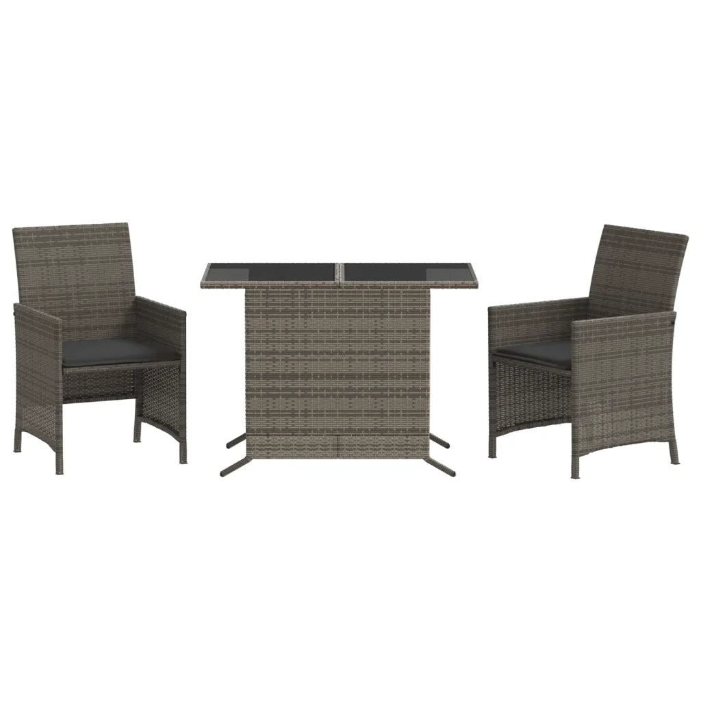 Set da Bistr¨° 3 pz | Set Salotto da Giardino con Cuscini Grigio in Polyrattan