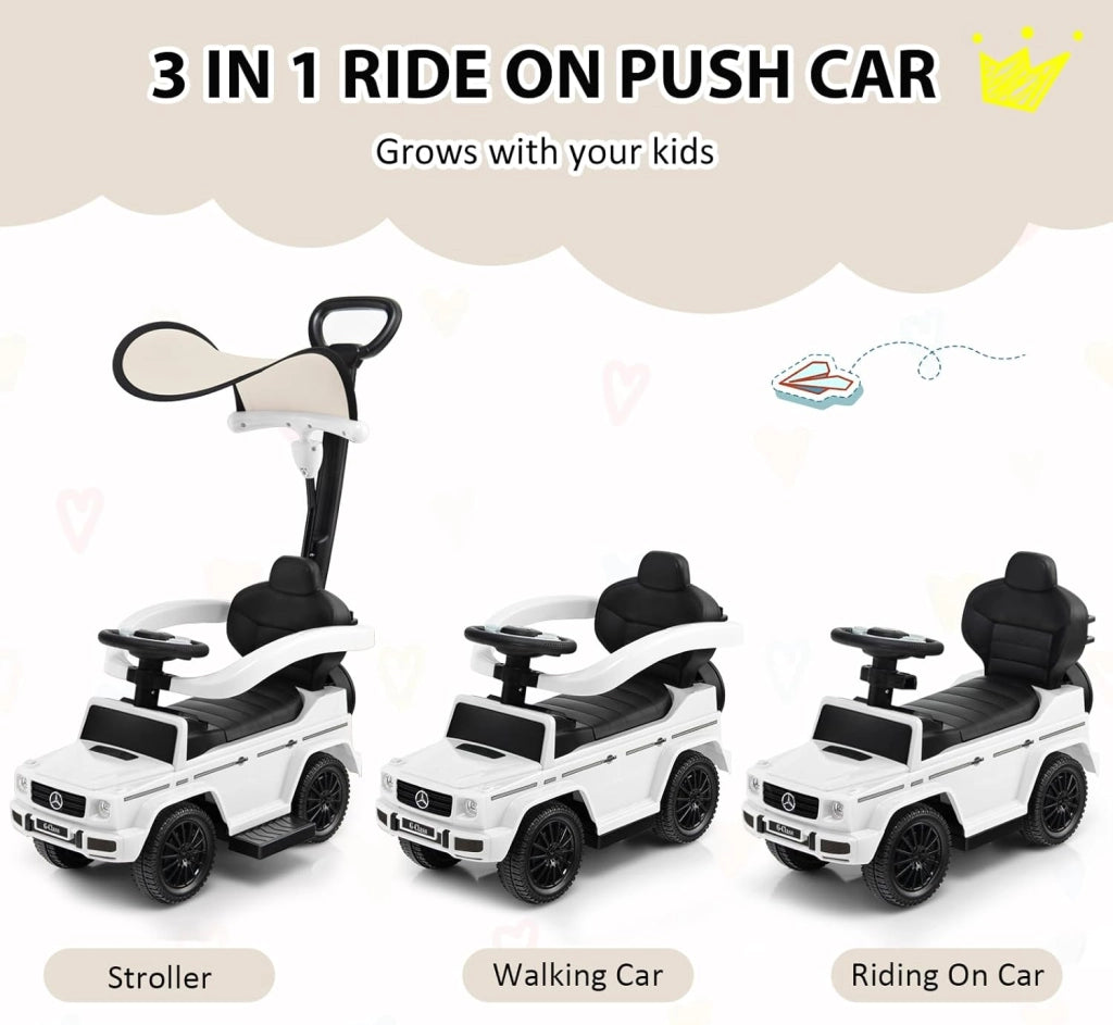 Mercedes-Benz Macchina per Bambini, Macchina con Barra Scorrevole Rimovibile, Tettuccio Parasole Regolabile, Clacson, Portaoggetti Nascosto, Regalo Bambini 1-3 Anni (Bianco)