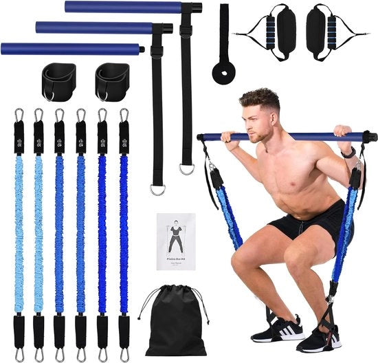 Set di allenamento Pilates con cavi di resistenza, attrezzatura per la forma fisica, adatto a donne e uomini, esercizi di fitness, acciaio inossidabile, squat yoga, attrezzatura per la forma fisica portatile per uso domestico, per yoga, Pilates.