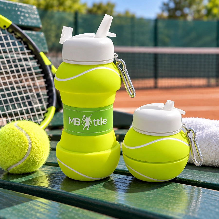 Borraccia Pieghevole Tennis Verde con Moschettone e Beccuccio 530 ml