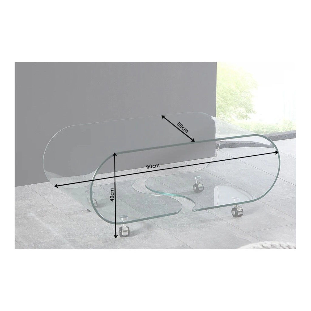 Tavolino basso HOLOW con ruote - Tavolino basso design asimmetrico in vetro temperato