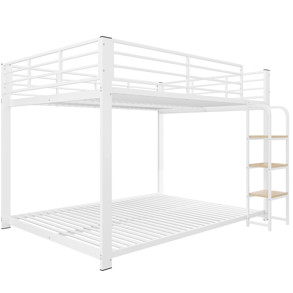Letto a castello bianco 140x200 cm in metallo e MDF con scala in legno e struttura silenziosa
