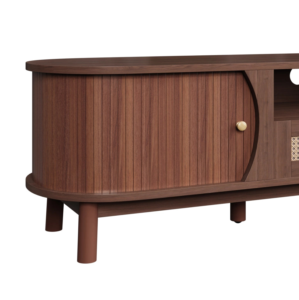 Mobile TV 165x37x46 cm con ante scorrevoli e cassetti; in MDF; noce