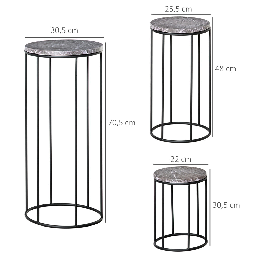 Set 3 Supporti per Piante ¨C Xylo ¨C Metallo Effetto Marmo Nero e Grigio Impilabili