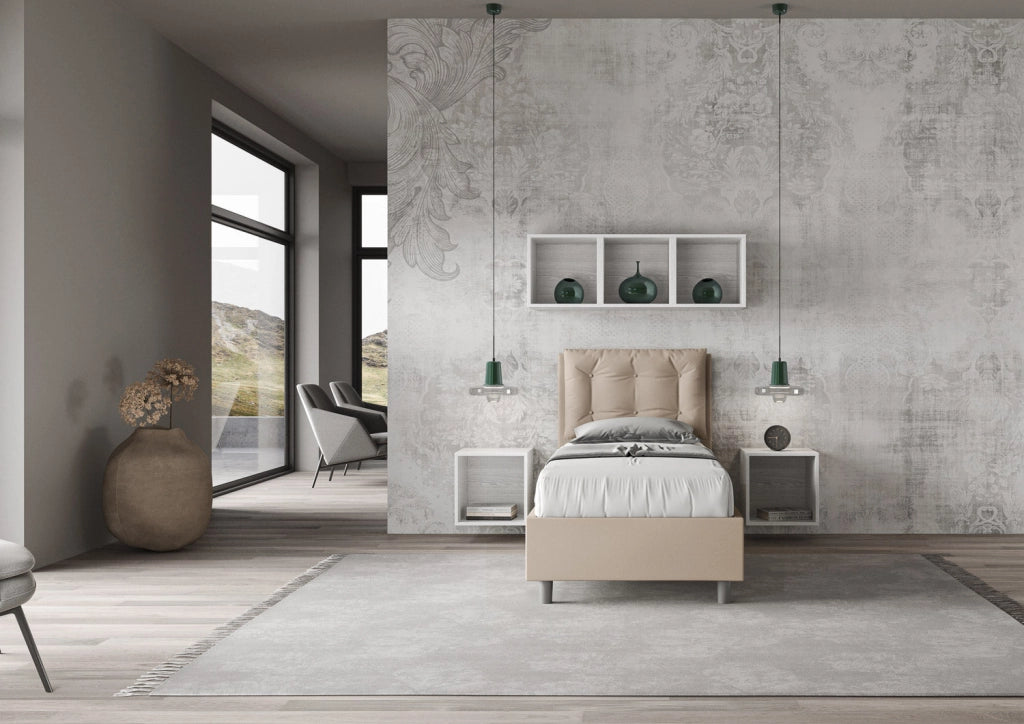 Letto singolo senza rete imbottito 80x190 similpelle tortora Annalisa
