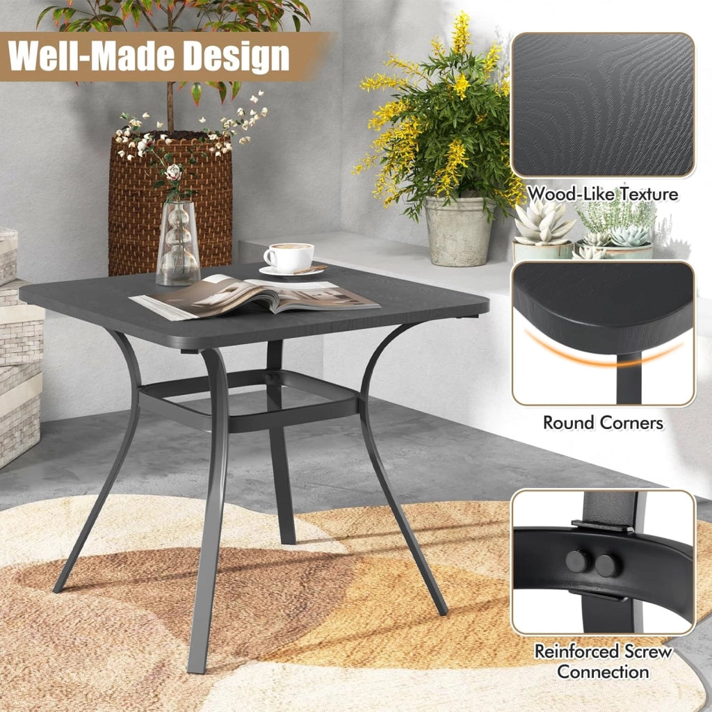 Tavolo da giardino 80 x 80 cm, quadrato in Metll con 4 gambe curve, tavolo da pranzo per 4 persone, tavolino per cortile e esterni
