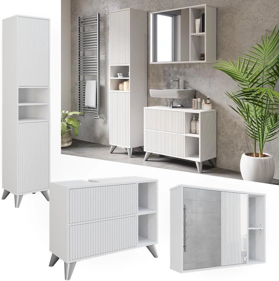 Set di mobili da bagno Leano, Bianco, 80 cm, set 3