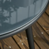 Set da Giardino 2 Persone da 3 Pezzi, 2 Poltrone con Cuscini, Tavolino Rotondo con Piano in Vetro Temperato, Corda Intrecciata, Grigio