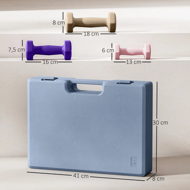 Set di manubri in acciaio 6 pezzi con custodia, colore rosa, per allenamento domestico