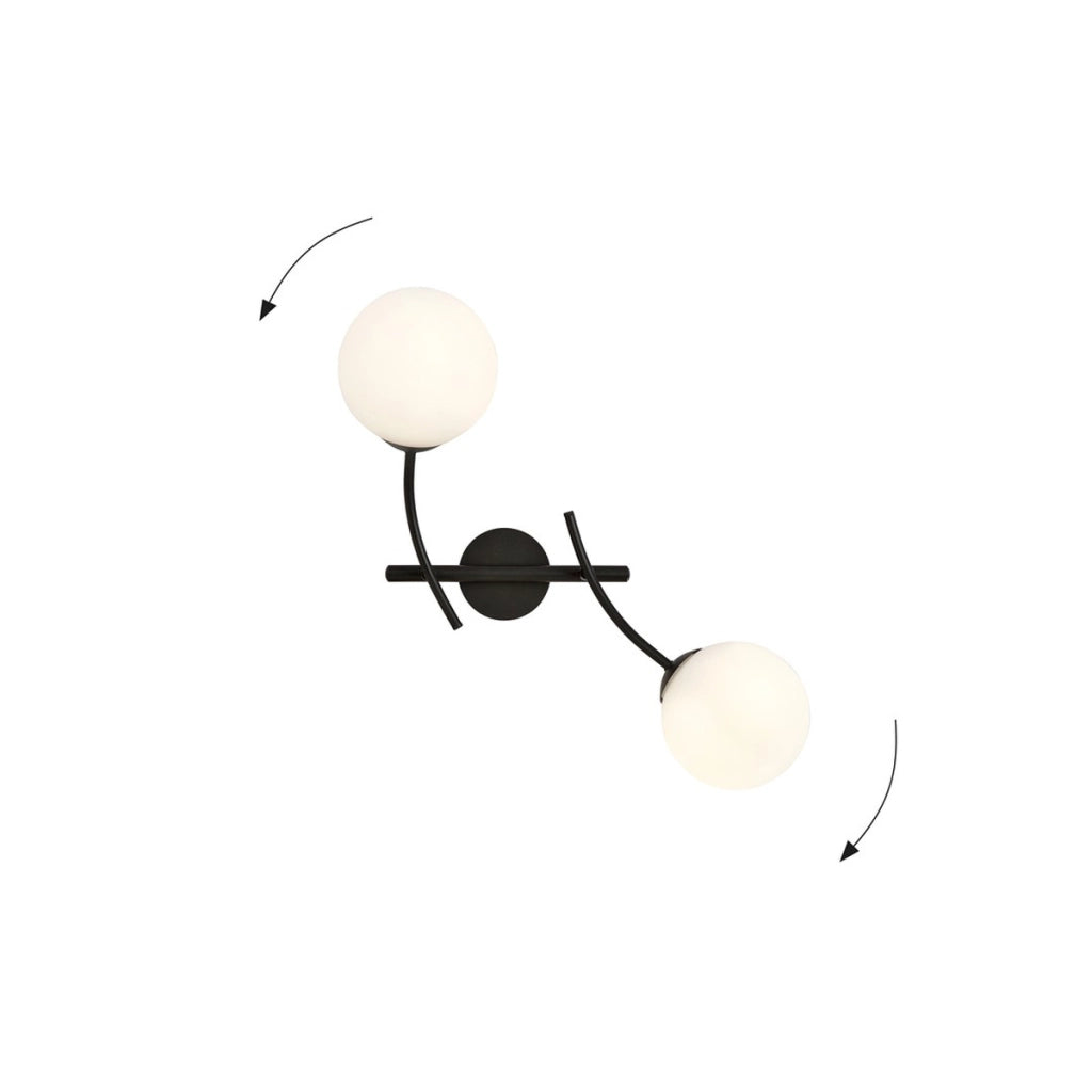 Lampada a parete Hunter in acciaio nero e vetro opalino