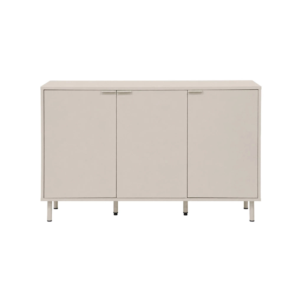 Credenza decorativa in legno e metallo 3 ante, 120cm, beige