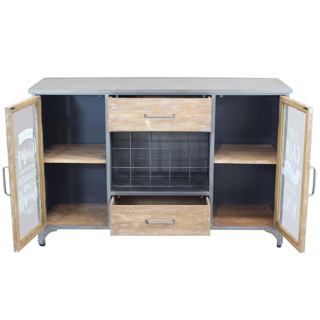 Madia Industrial con portabottiglie in Acciaio Legno cm 124x39 5x80 - GRENVILLE