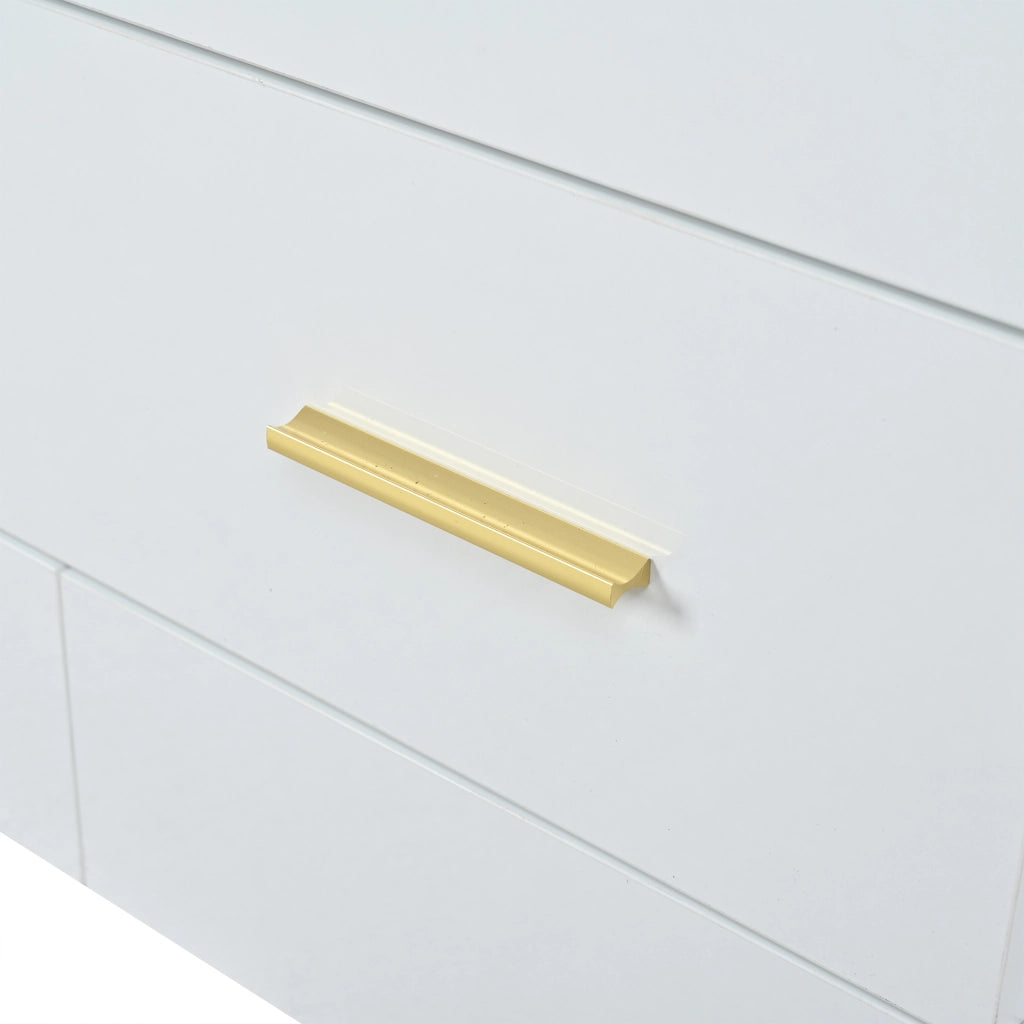 Mobile porta TV con LED, 2 cassetti e 4 vani aperti, in truciolare bianco lucido, per soggiorno, 152 × 35 × 40 cm