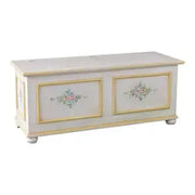 Cassapanca in legno Shabby chic mod cipolla bianco anticato decorato filo giallo
