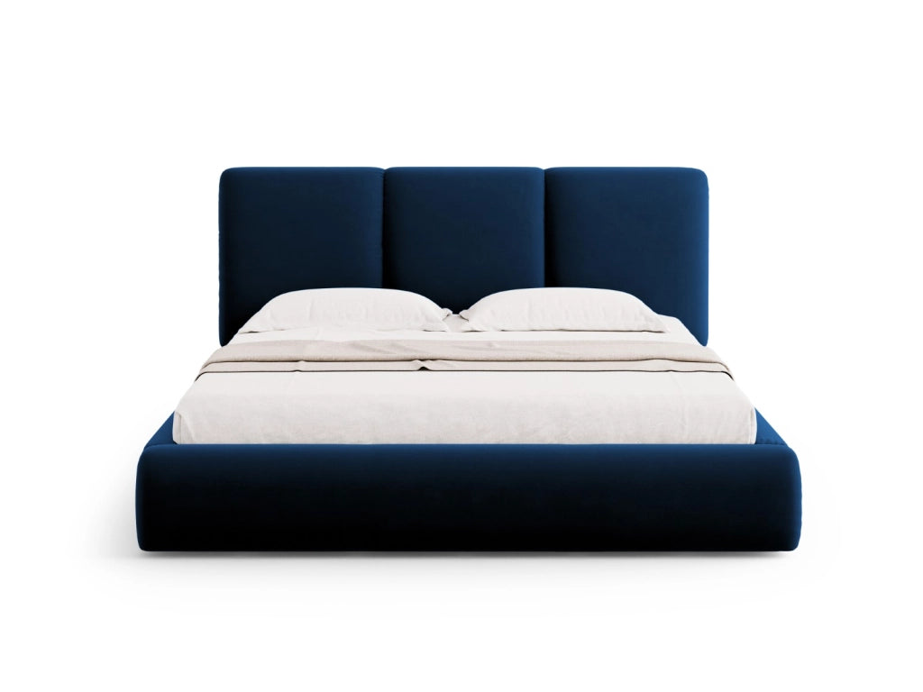 Cosmopolitan Design - Letto a cassettone con testiera "Nicolas" 140x200cm in velluto blu reale 