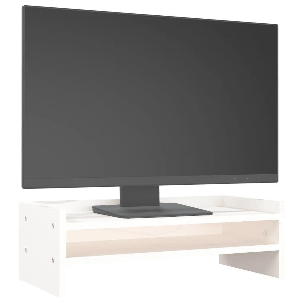 Supporto per Monitor Bianco 50x24x16 cm Legno Massello di Pino cod mxl 66395