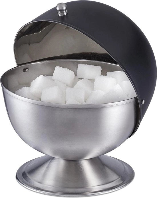 Ciotola per zucchero per caramelle ciotola per zucchero con coperchio in acciaio inossidabile H x Ø: 155 x 14 cm nero-argentato