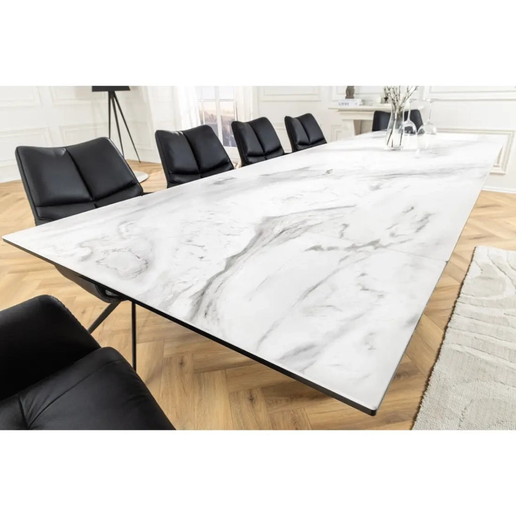 Table ZAREL – Estensibile 180 a 260 cm – Ceramica e vetro temperato – Effetto marmo bianco – Stile contemporaneo