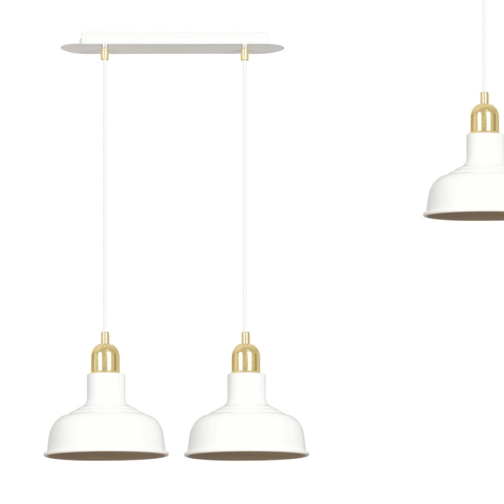Lampada a sospensione Ibor in acciaio bianco e oro