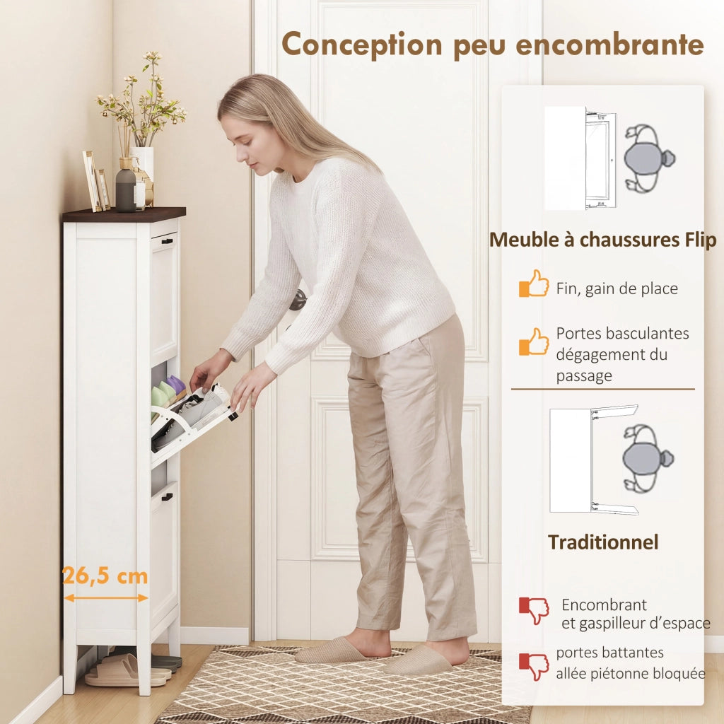 Armadio per scarpe con cassetti e ripiani ¨C zephmum ¨C bianco 60x30x100
